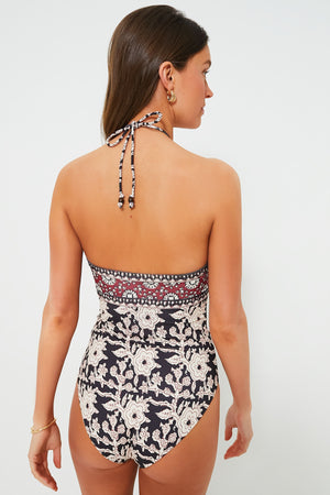 Red Danae Print Halter Neck One Piece