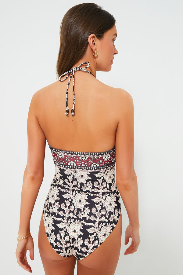 Red Danae Print Halter Neck One Piece