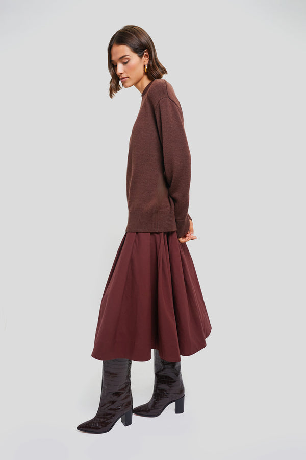 Burgundy Kerith Solid Sportswear Knitted Combo Dress