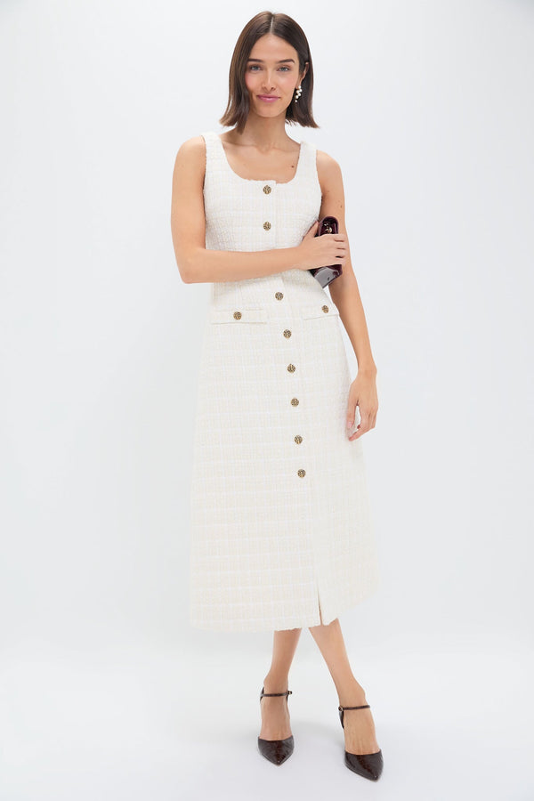 Sleeveless Cream Tweed Ingrid Dress