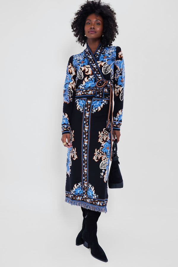 Blossom Tapestry Knit Wrap Blouse