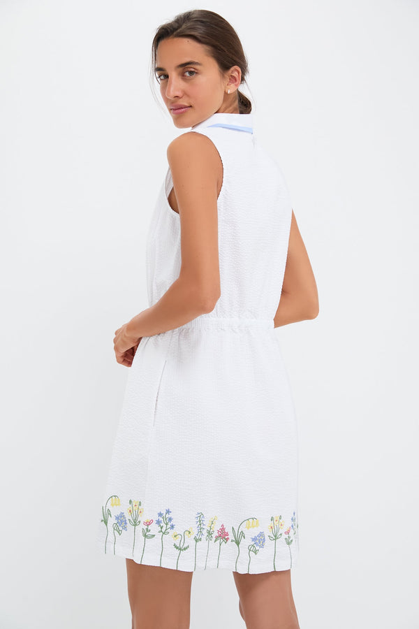 White Embroidered Sleeveless Seersucker Alcott Golf Dress