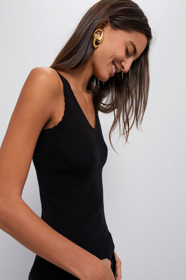 Black Scalloped Rib Heidi Knit Tank