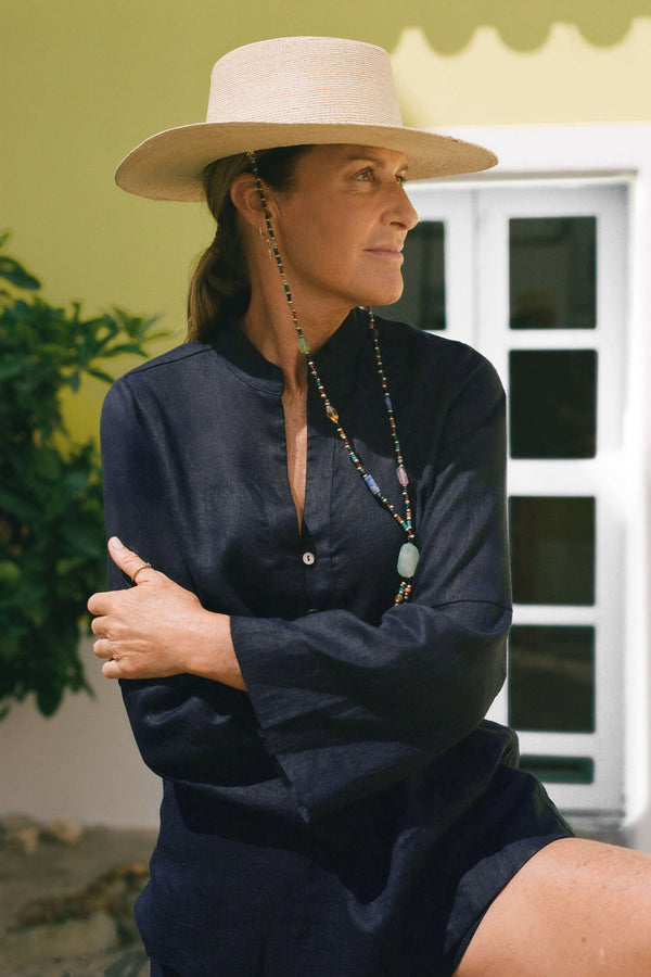Navy Linen Eleuthera Popover