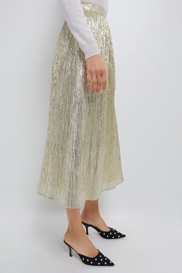 Gold Metallic Plisse Gloria Maxi Skirt