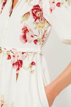 Mini Rosette Linen Button Down Dress