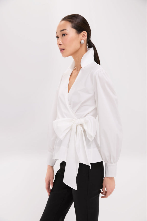 White Tie Front Bow Bea Blouse