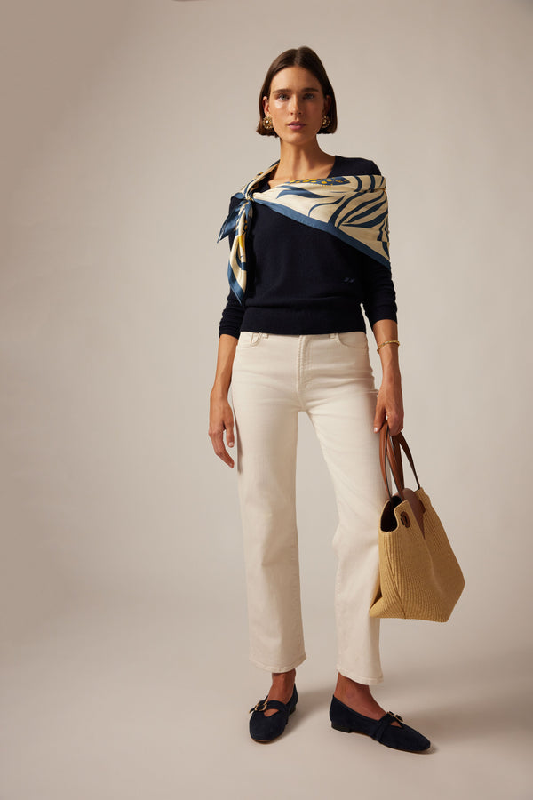 Navy Cashmere V-Neck Sweater