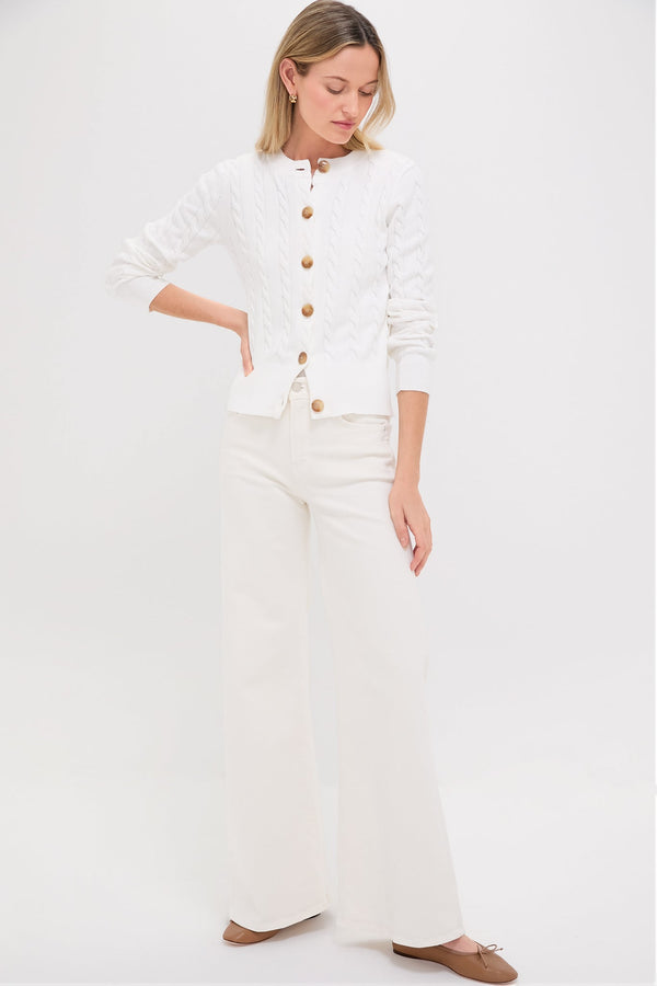 Ivory Cotton Cable Knit Kit Cardigan