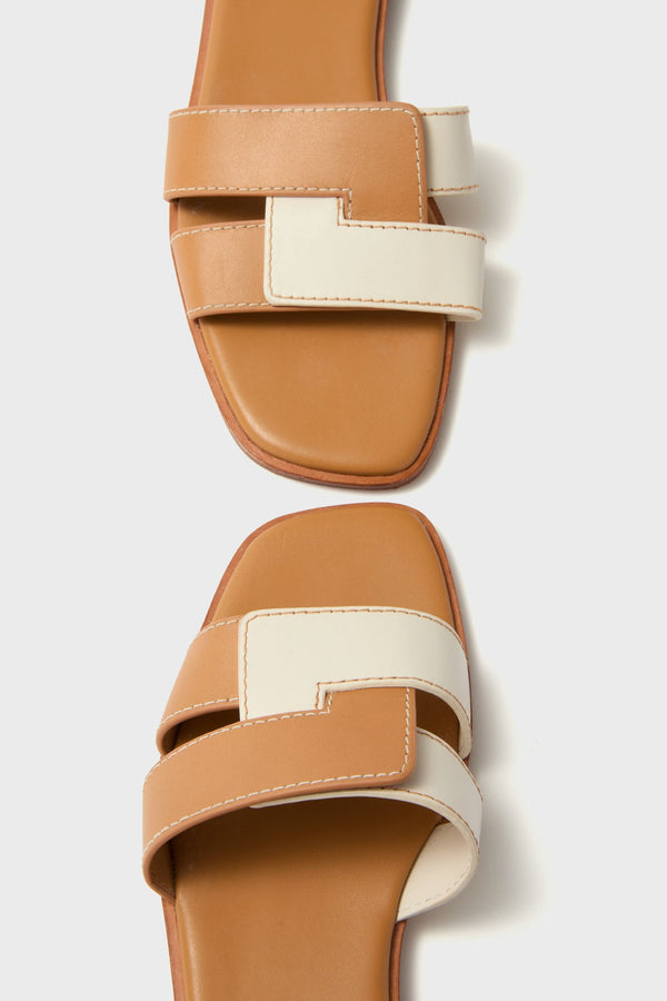 Cognac and White Leather Muse Sandals