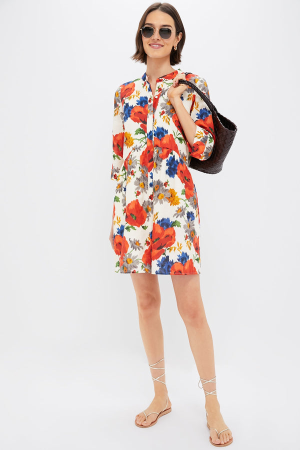 Crimson Poppy Cotton Linen Royal Shirt Dress