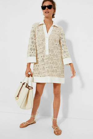 Tan Crochet Collier Dress