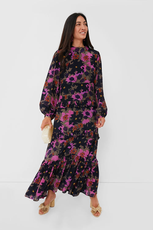 Exclusive Suzani Navy Mock Neck Dress