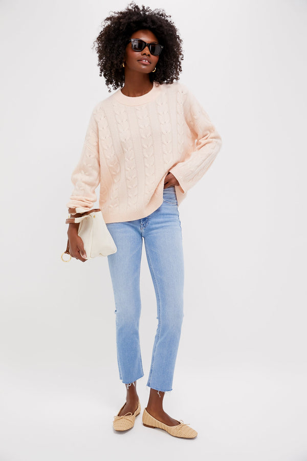 Soft Pink Cashmere Eloise Cableknit Sweater
