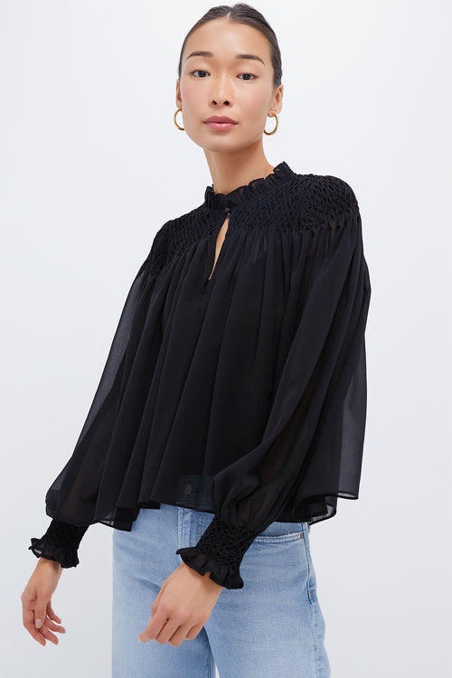 Black Sheer Smocked Rylie Blouse