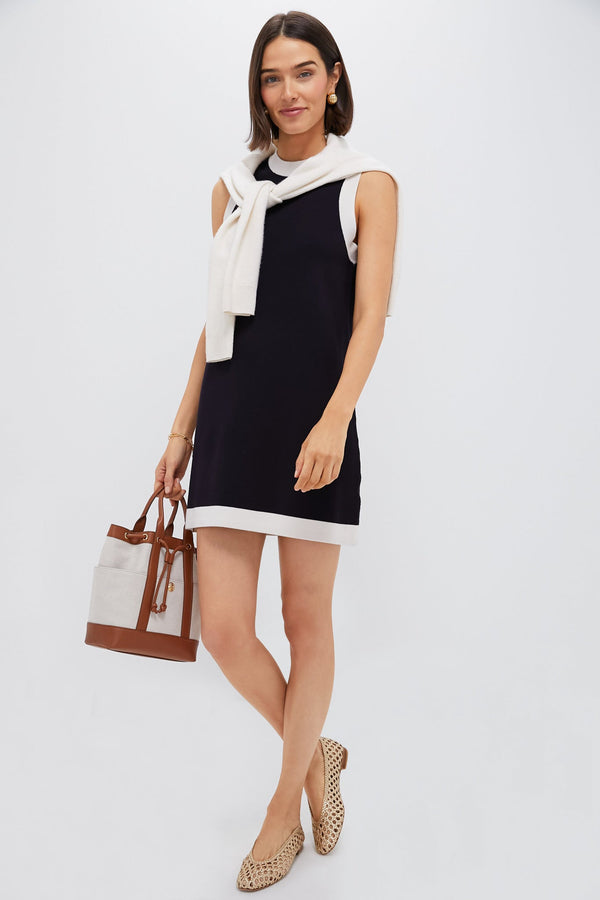 Navy and White Trim Knit Marie Dress