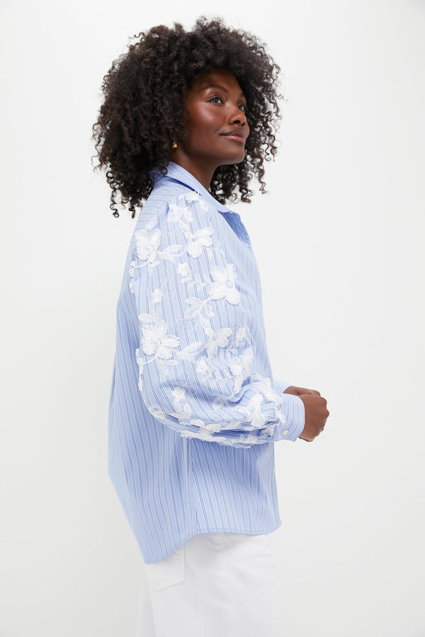 Blue Stripe Embroidery Carolina Button Down