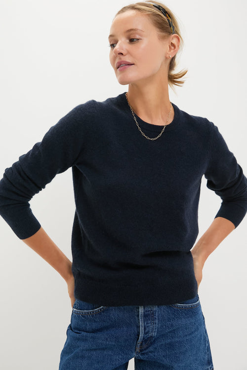 Navy Cashmere Crewneck Sweater