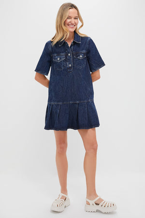 Mid Blue Stone Crinkled Future Denim Mini Dress