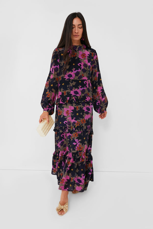 Exclusive Suzani Navy Mock Neck Dress