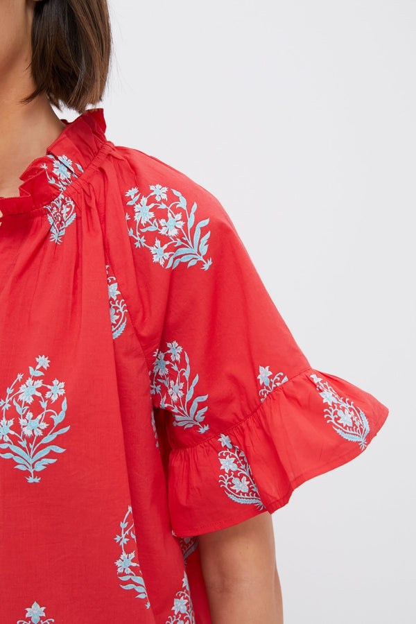 Scarlet Bouquet Blockprint Cassis Top