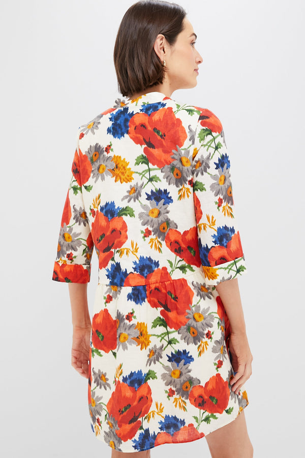 Crimson Poppy Cotton Linen Royal Shirt Dress