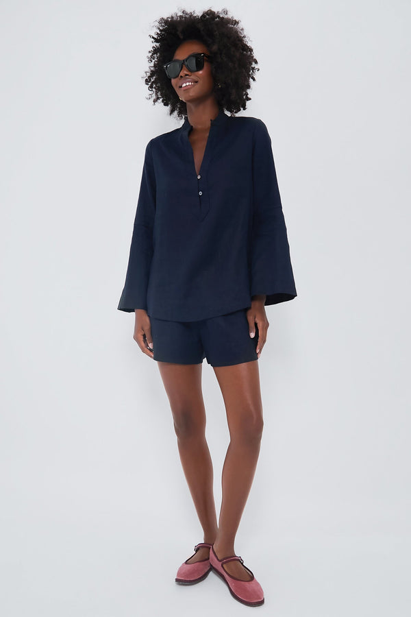 Navy Linen Eleuthera Popover