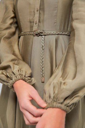 Olive Striped Button-Down Dress